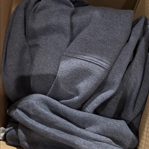 Port and Company Charcoal Grey Blue Hooded Sweatshirt - Picture 2 of 4
